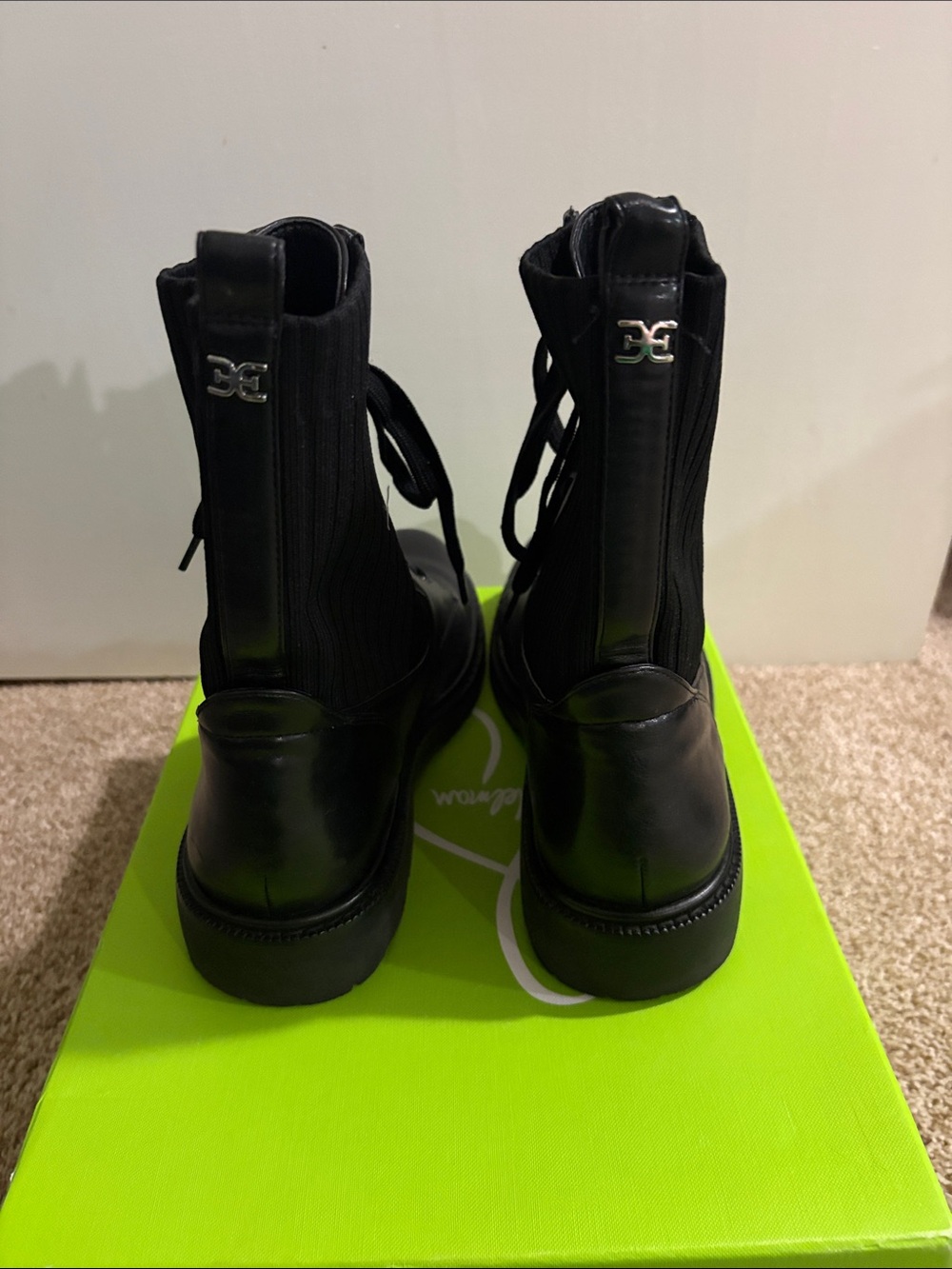 Sam Edelman Lydell Black Leather Lace-Up Women's Combat Boots - Picture 4 of 6